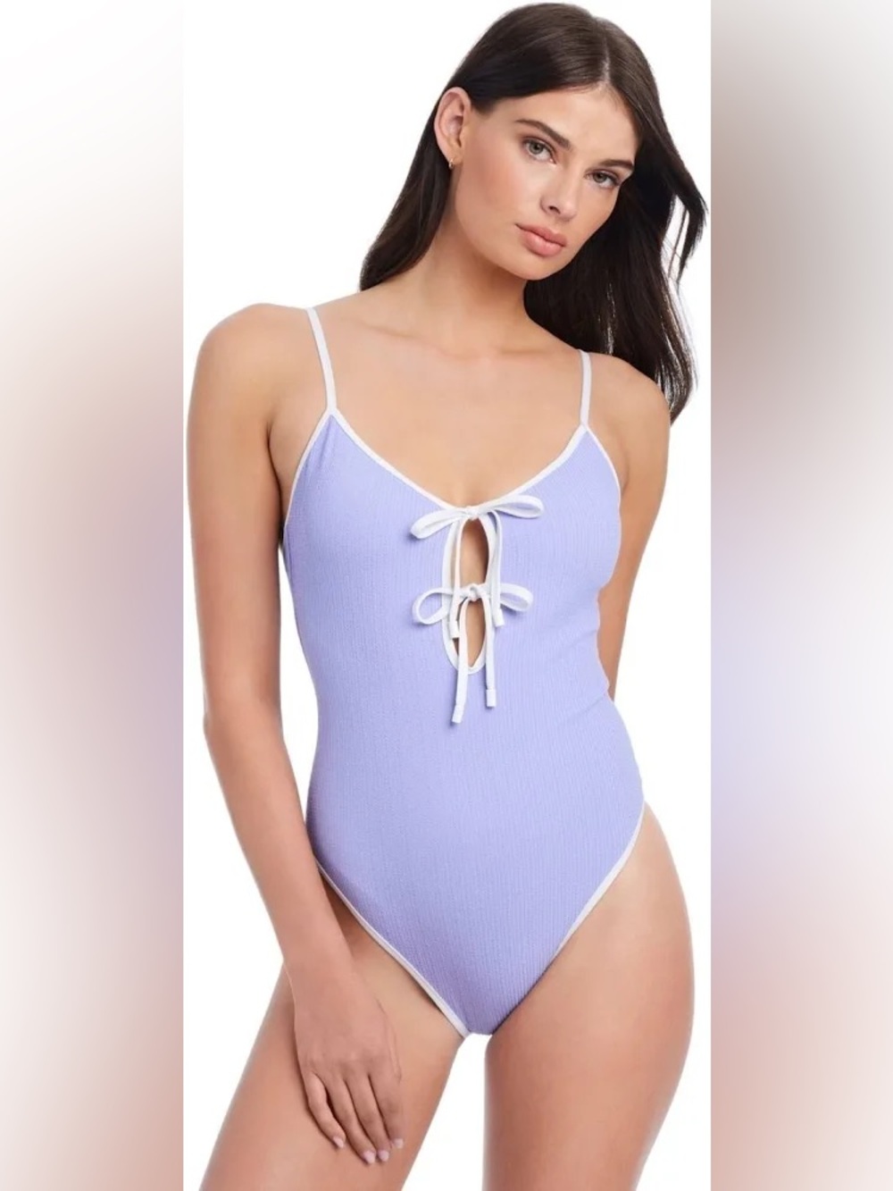 Sanctuary lilac Ribbed One-Piece Swimsuit with White Trim Large